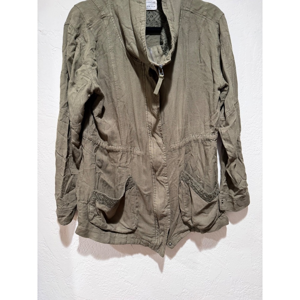 Ashley by 26 International Womens Olive Green Utility‎ Jacket Lace Trim Medium